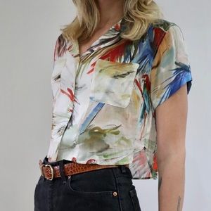 Milly Sheer Button Up Crop Top